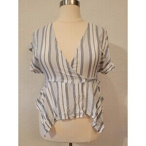 White Striped Tied Wrap Top